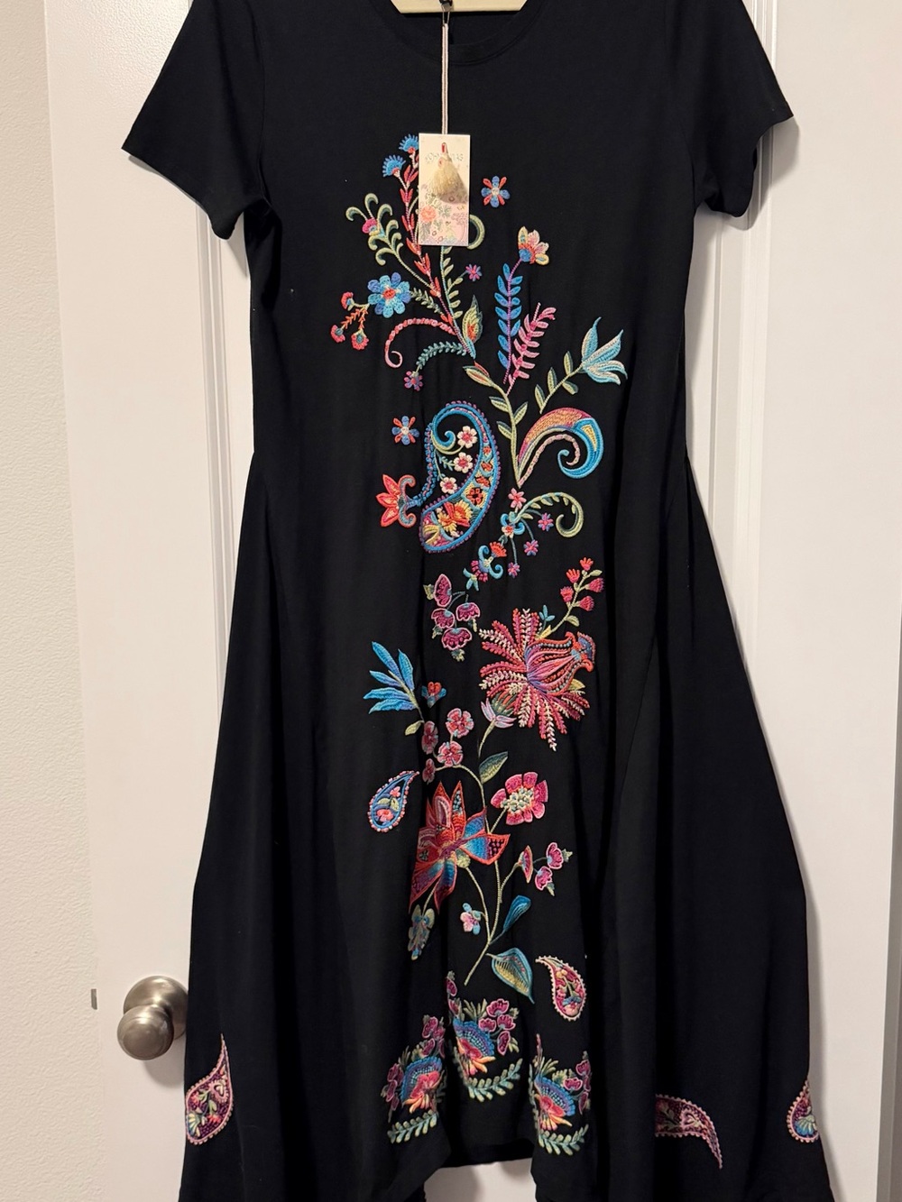 Johnny Was Black Floral Embroidered Fit & Flare Dress